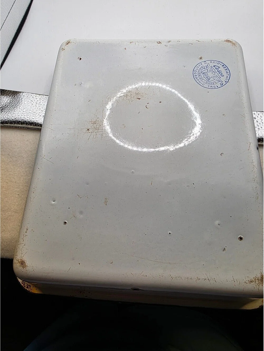 Vintage CESCO Enamel Photographic Developing Tray Blue Rim 1930s 1940s Darkroom